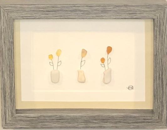 Sea Glass Picture - Flower 3 Pot 2 - 5x7