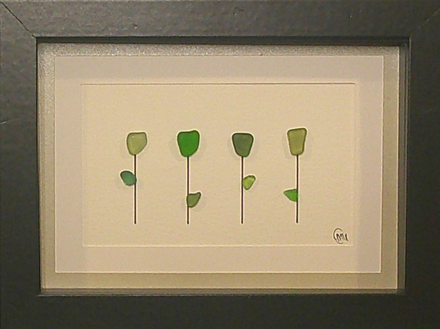 Sea Glass Picture - Flower 4 Stem 1 - 5x7
