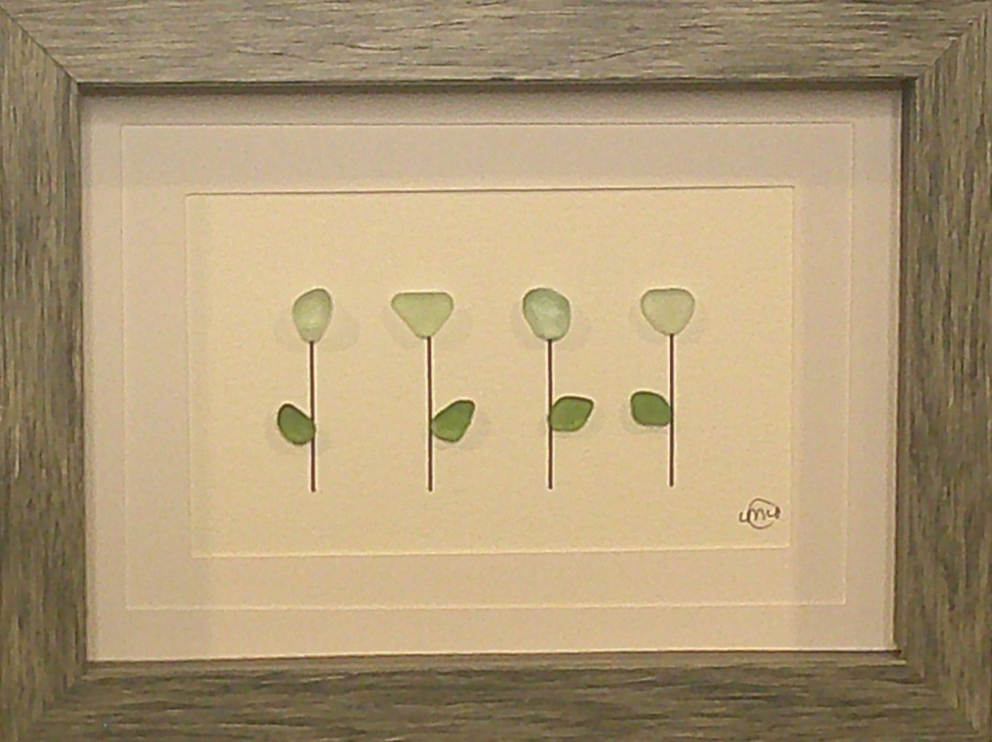 Sea Glass Picture - Flower 4 Stem 6 - 5x7