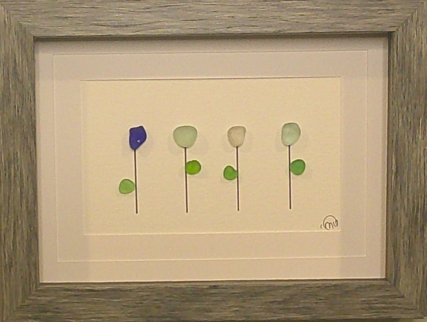 Sea Glass Picture - Flower 4 Stem 8 - 5x7