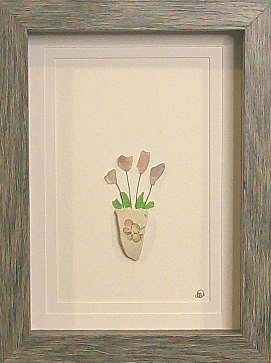 Sea Glass Picture - Flower Pot 4 - 5x7