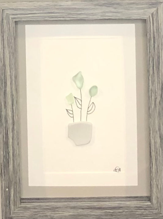 Sea Glass Picture - Flower Pot 1 - 5x7