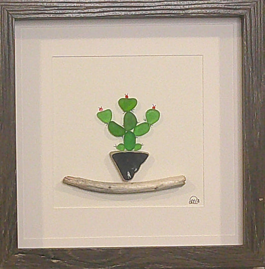 Sea Glass Picture - Cactus 1 - 8x8
