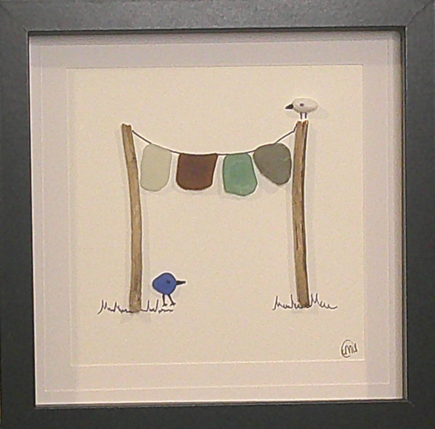 Sea Glass Picture - Clothes Line 1 - 8x8