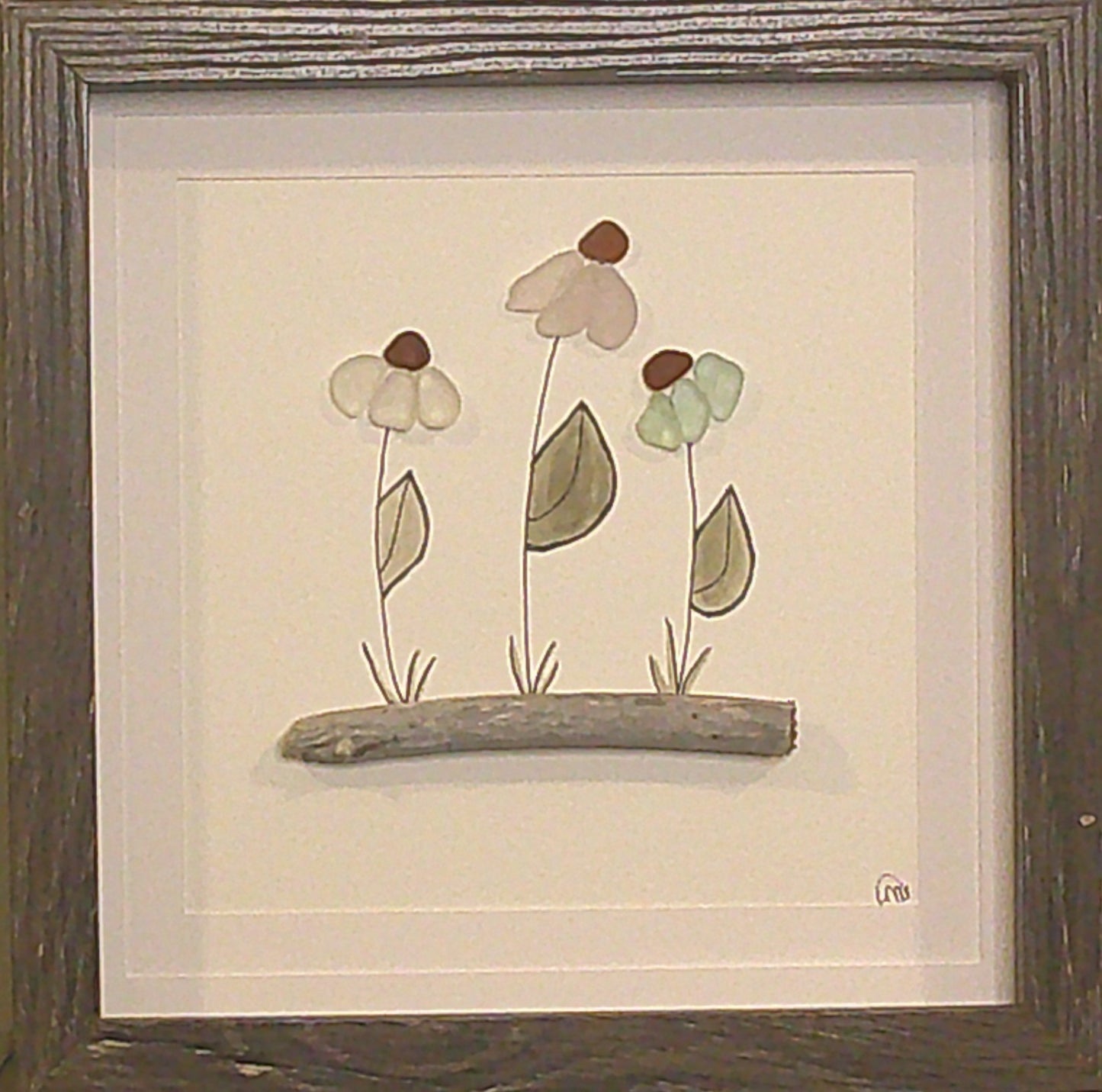 Sea Glass Picture - Cone Flowers 1 - 8x8