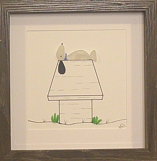 Sea Glass Picture - Dog on Dog House 1 - 8x8