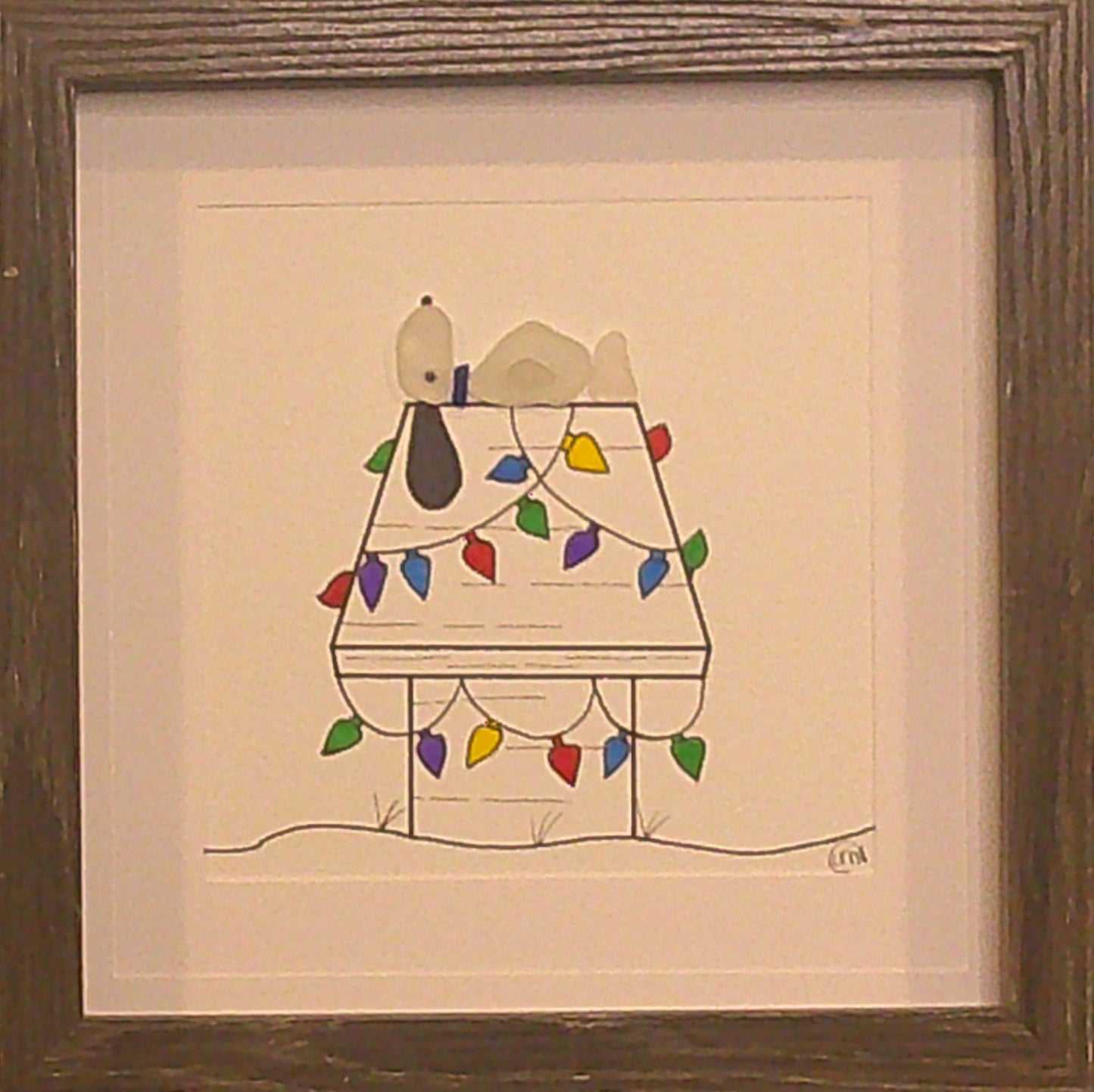 Sea Glass Picture - Dog on Dog House Christmas 1 - 8x8
