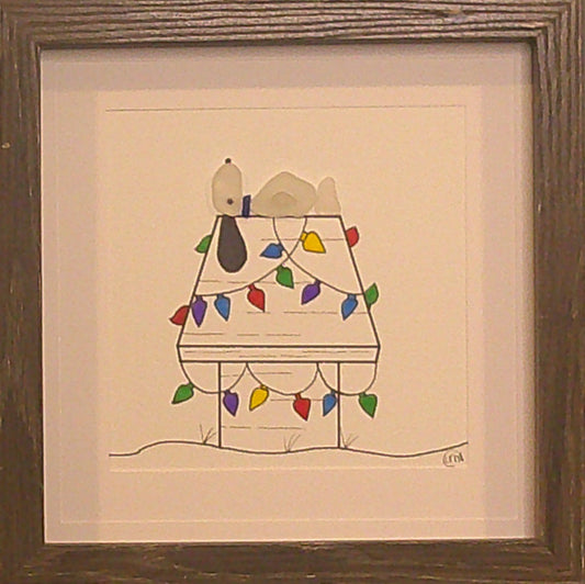 Sea Glass Picture - Dog on Dog House Christmas 1 - 8x8