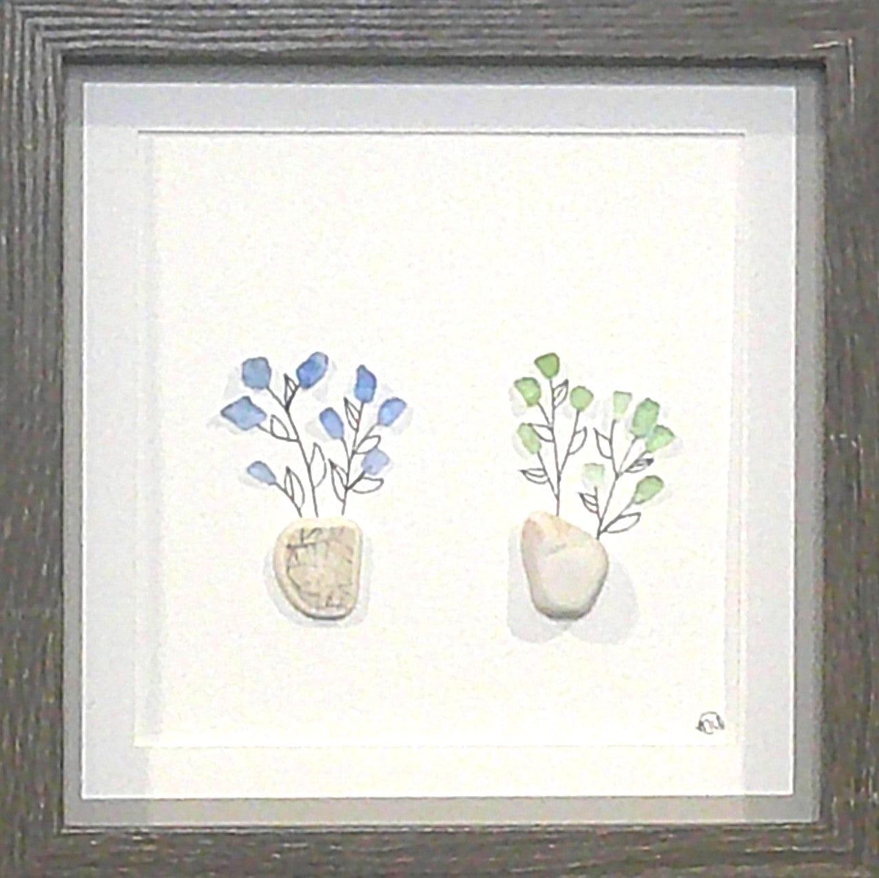 Sea Glass Picture - Flower 2 Pot 2  - 8x8