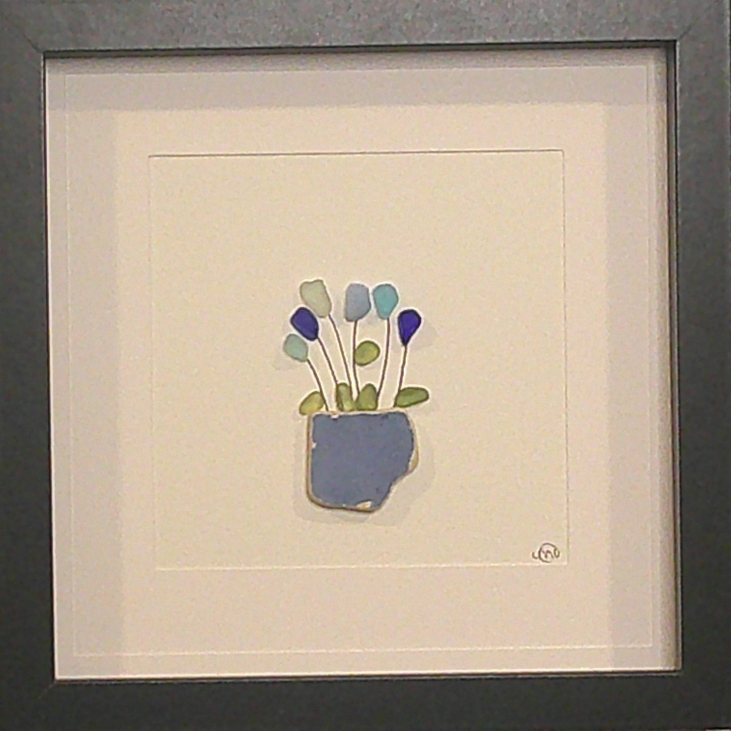 Sea Glass Picture - Flower Pot 1  - 8x8