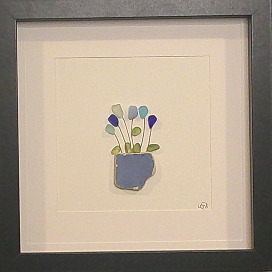 Sea Glass Picture - Flower Pot 1  - 8x8