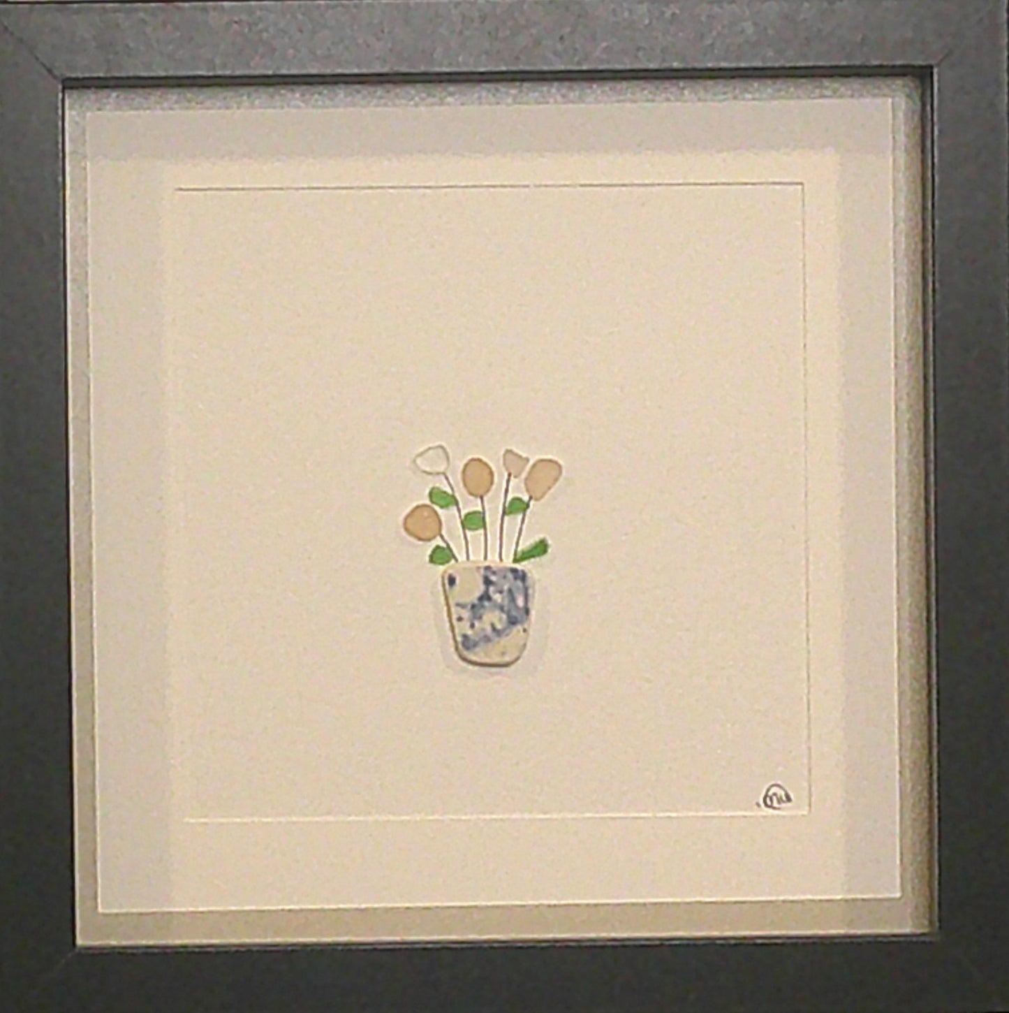 Sea Glass Picture - Flower Pot 2- 8x8