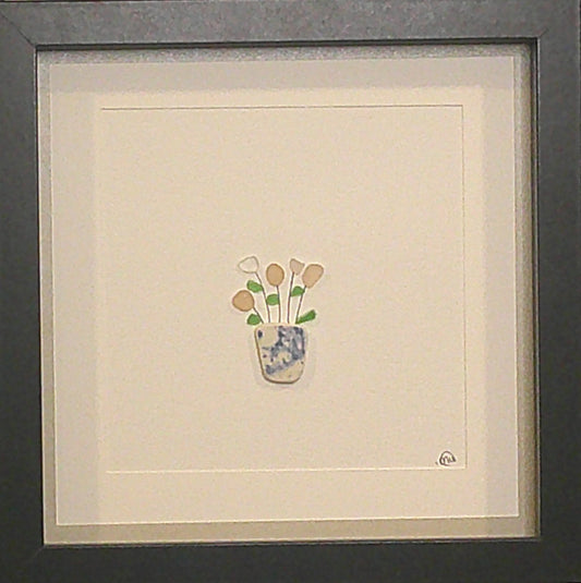Sea Glass Picture - Flower Pot 2- 8x8