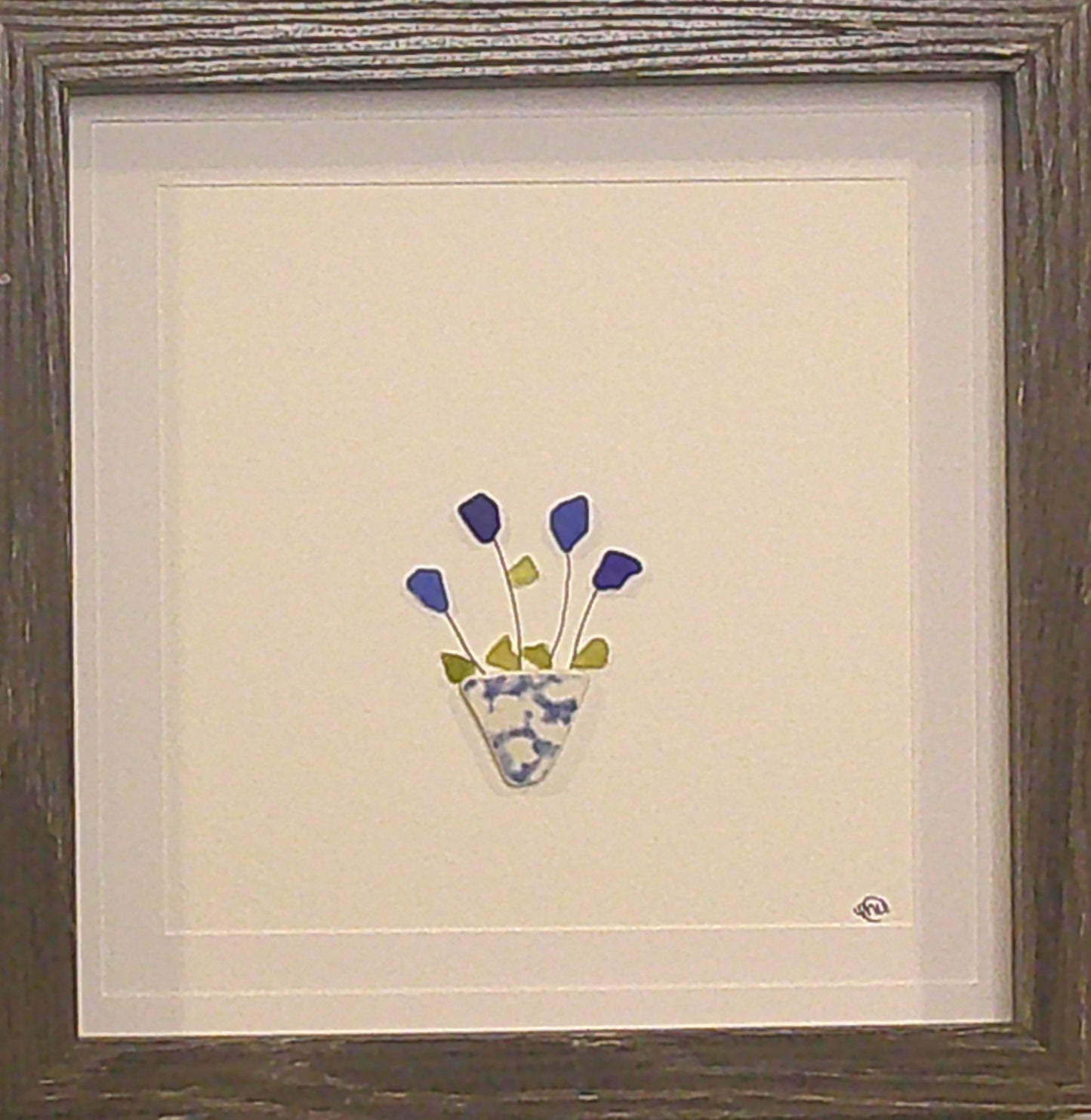 Sea Glass Picture - Flower Pot 3 - 8x8