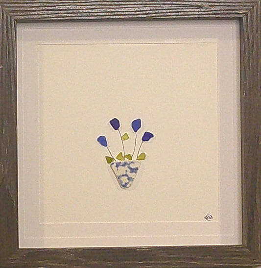 Sea Glass Picture - Flower Pot 3 - 8x8