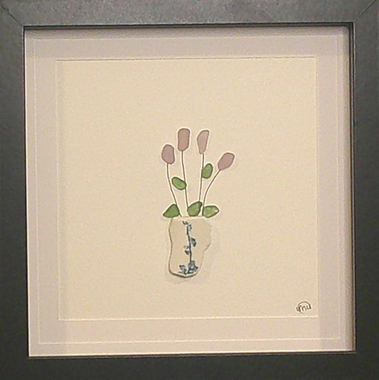 Sea Glass Picture - Flower Pot 4 - 8x8