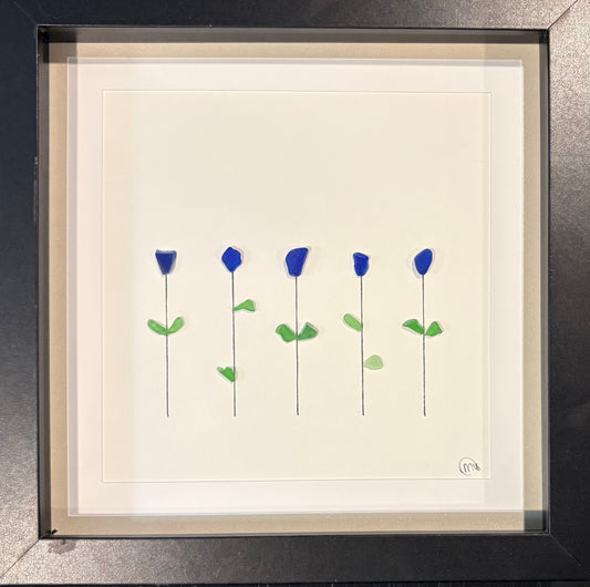 ***Custom Order-5 flowers (black frame)-8x8 & blue and white stems (black frame)-5x7-Reserved