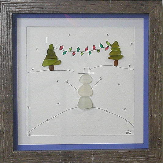 Sea Glass picture - Snowman - 8x8