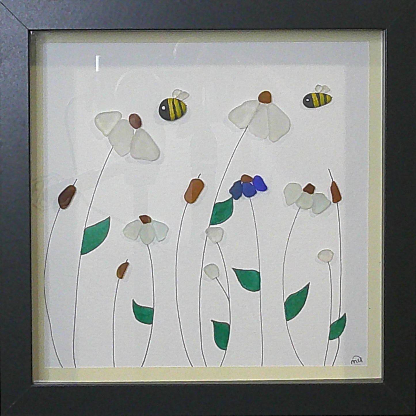 Sea Glass Picture - Cone Flowers (1) - 8x8