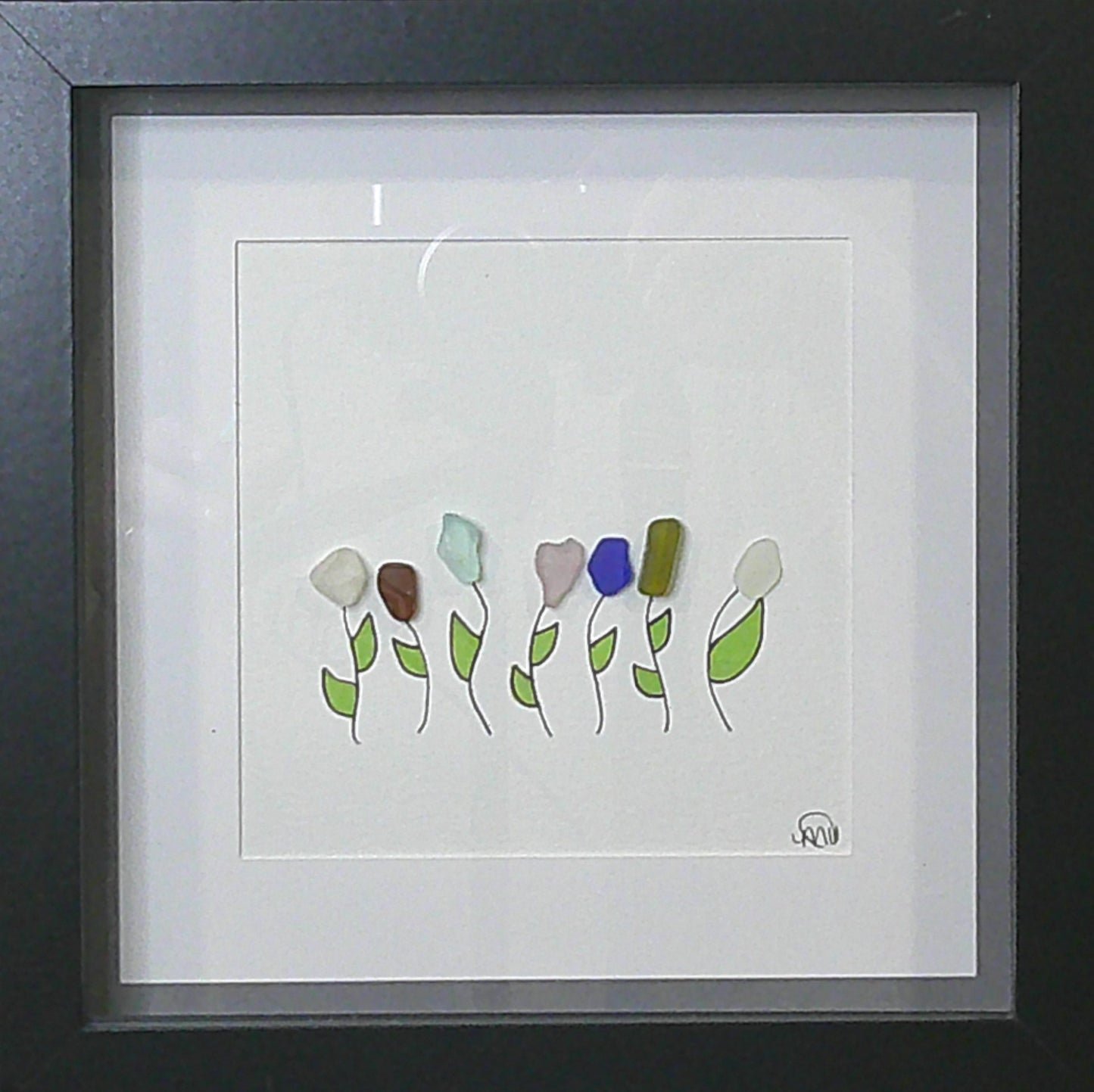 Sea Glass Picture - Flower Garden (10) - 8x8