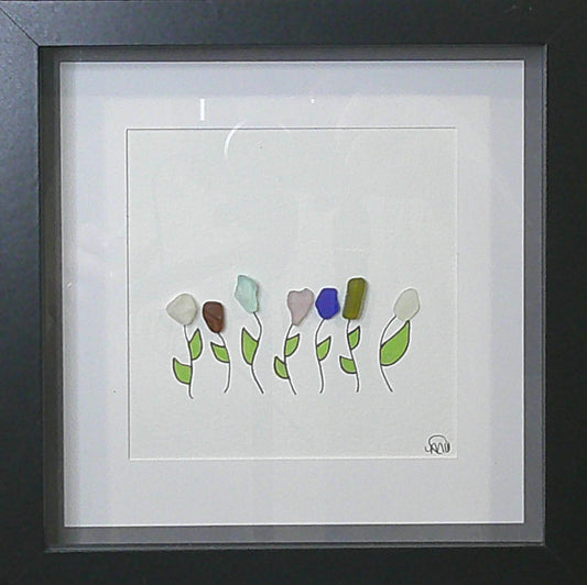 Sea Glass Picture - Flower Garden (10) - 8x8