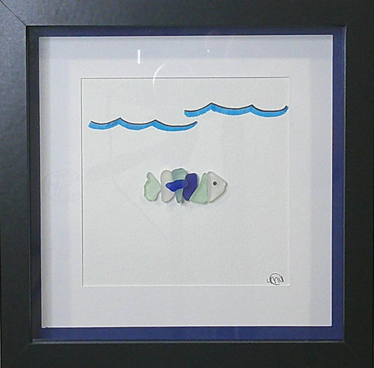 Sea Glass Picture - Blue Fish (2) - 8x8