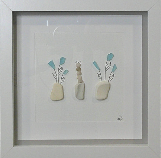 Sea glass picture - flower pots (8) - 8x8