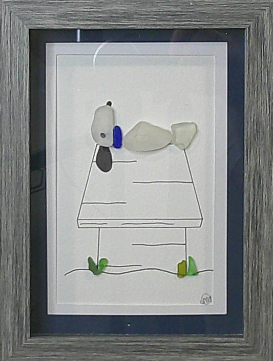 Sea Glass Picture - Dog on Dog House (2) - 5x7