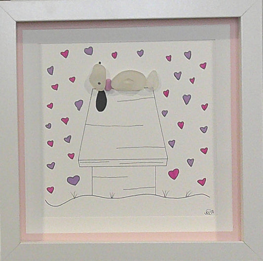 ***NEW-Sea Glass Picture - Dog on Dog House Valentine's 1 - 8x8