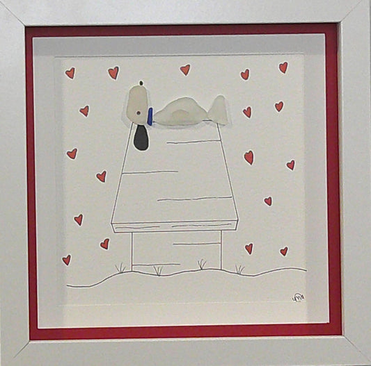 ***NEW-Sea Glass Picture - Dog on Dog House Valentine's 2 - 8x8