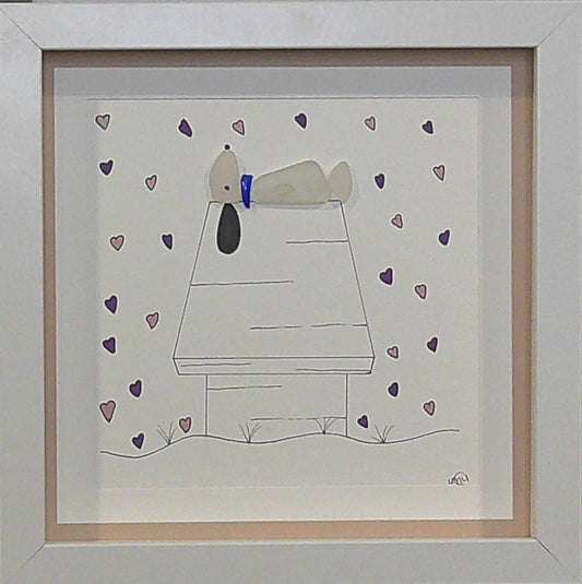 ***NEW-Sea Glass Picture - Dog on Dog House Valentine's 3 - 8x8