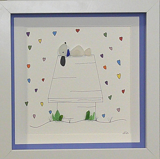 ***NEW-Sea Glass Picture - Dog on Dog House Valentine's 4 - 8x8