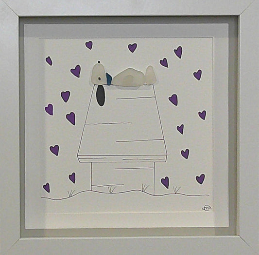 ***NEW-Sea Glass Picture - Dog on Dog House Valentine's 5 - 8x8