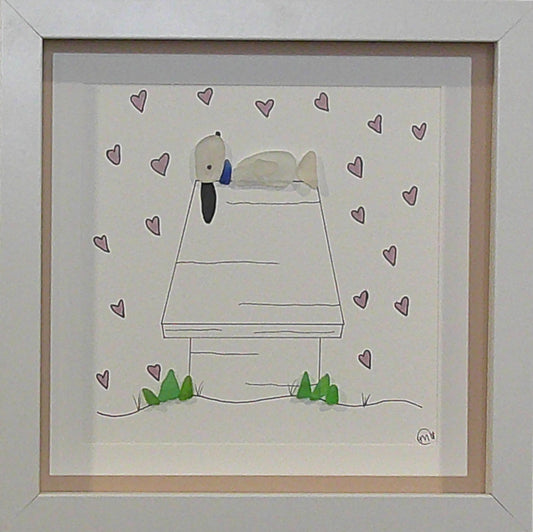 ***NEW-Sea Glass Picture - Dog on Dog House Valentine's 6 - 8x8