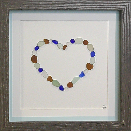 ***NEW-Sea Glass Picture - Heart (1)- 8x8