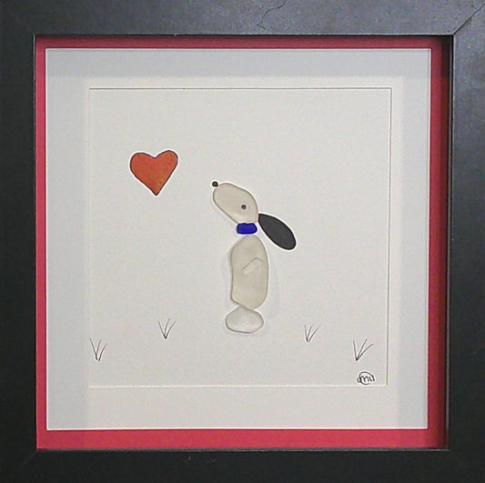 ***NEW-Sea Glass Picture - Love Puppy - 8x8