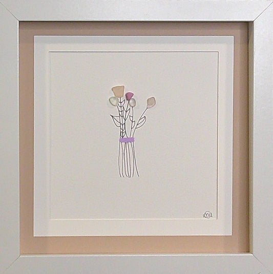 ***NEW-Sea Glass Picture - Flower Bouquet - 8x8