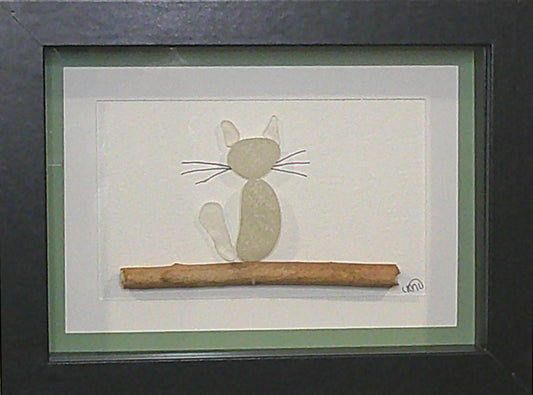 ***NEW - Sea Glass Picture - Cat - 5x7