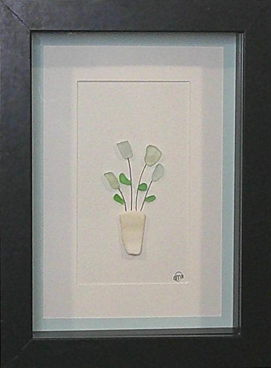 ***NEW - Sea Glass Picture - Flower Pot Blue (1)- 5x7