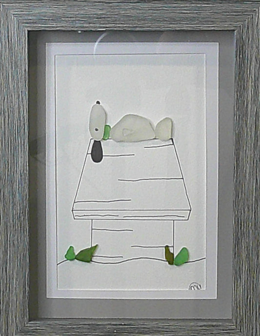 Sea Glass Picture - Dog on Dog House (1) - 5x7