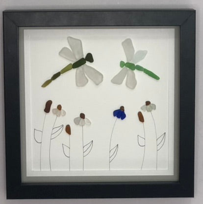 Sea Glass Picture - Dragon Fly (1) - 8x8