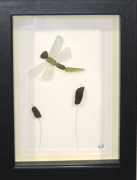 Sea Glass Picture - Dragon  Fly (2) - 5x7