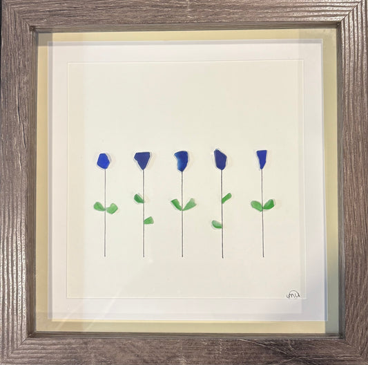 ***Custom Order-5 flowers (Brown frame)-8x8 -Reserved