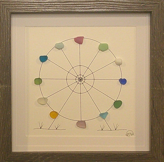 Sea Glass Picture - Ferris Wheel 5 - 8x8 RARE Colours