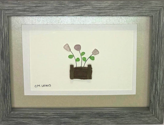 Sea Glass Picture - Flower Basket 1 - 5x7