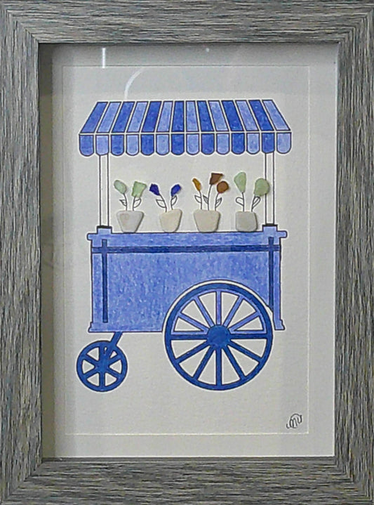 Sea Glass Picture - Flower Cart - 5x7