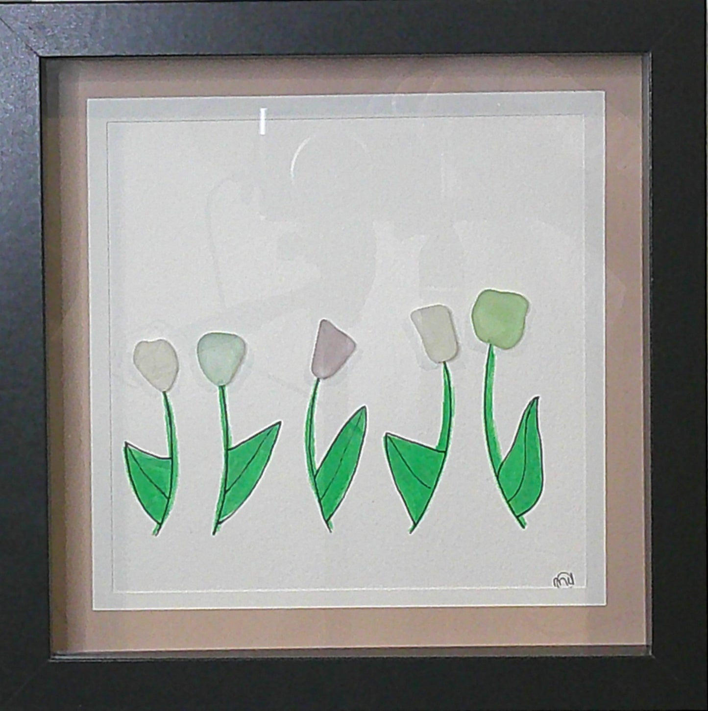 Sea Glass Picture - Flower Garden-Big- 8x8