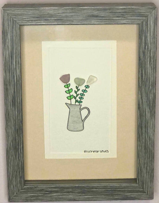 Sea Glass Picture - Flower Pail (2) - 5x7