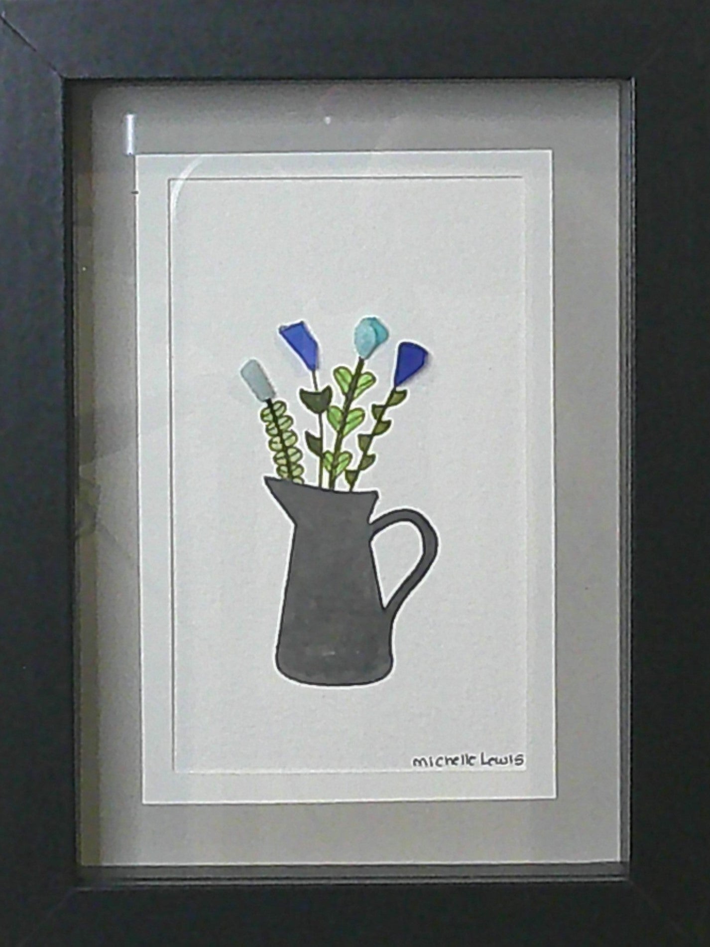 Sea Glass Picture - Flower Pail (3) - 5x7