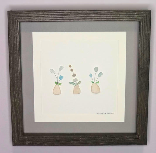 Sea Glass Picture - Flower Pot (1) - 8x8